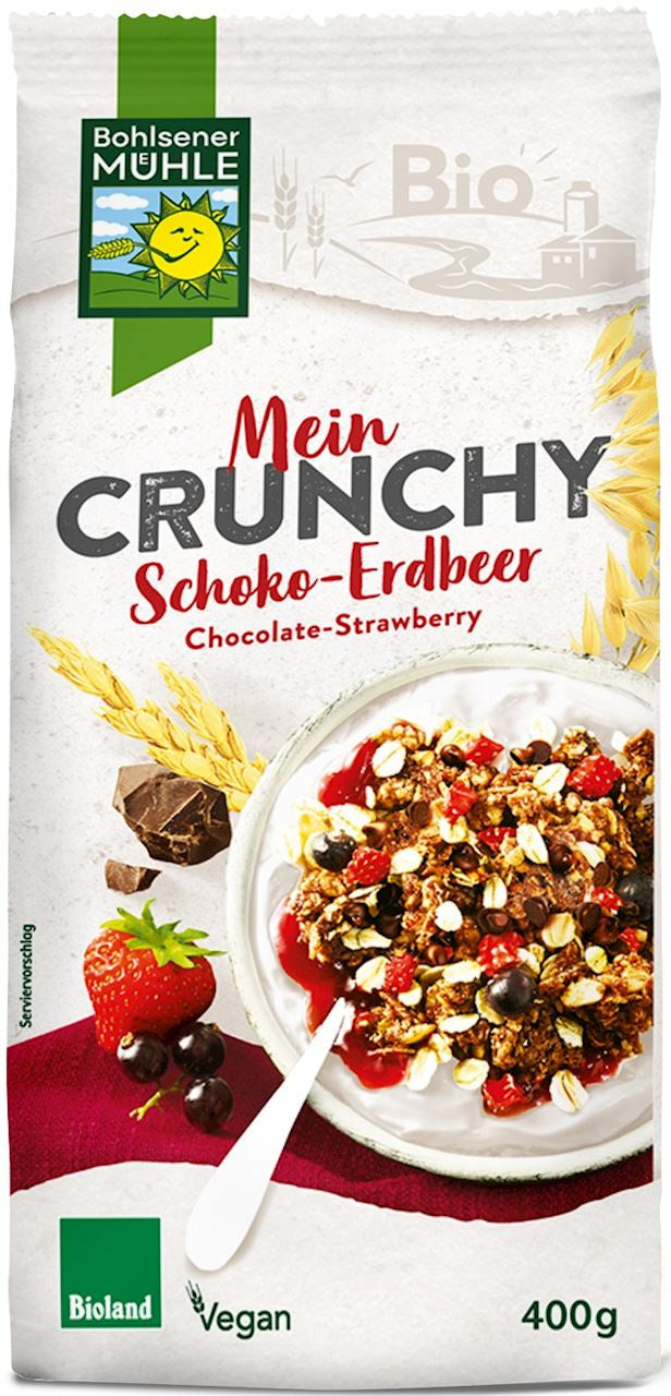 Crunchy Czekoladowe z Truskawkami i Czarną Porzeczką BIO (2 szt x 400 g)