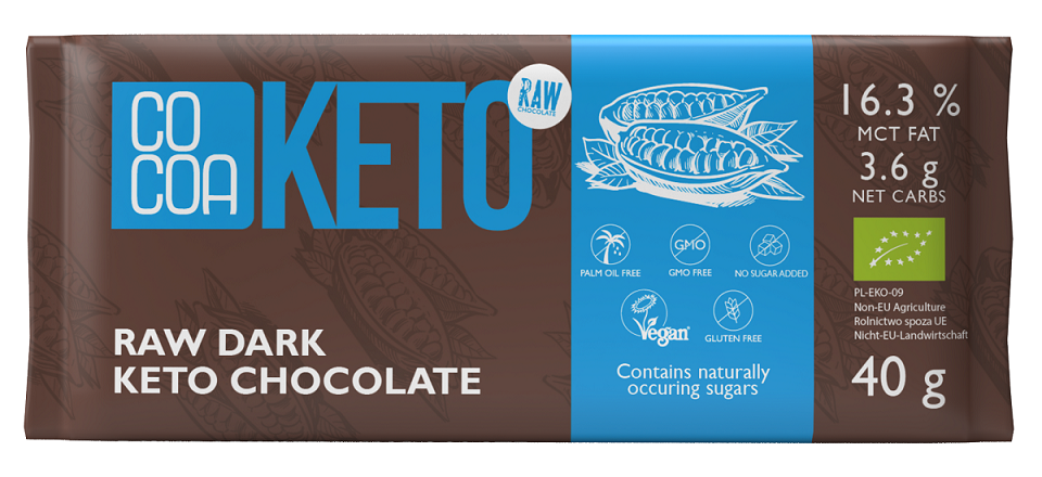 Czekolada z Olejem Mct Bez Dodatku Cukrów Bezglutenowa Keto BIO (2 szt x 40 g)