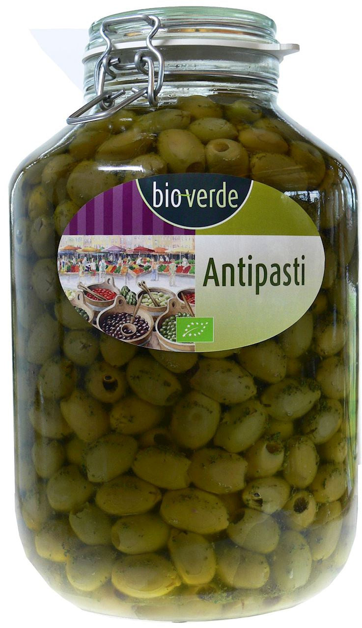Oliwki Zielone Bez Pestki z Ziołami w Oleju BIO 4,55 kg (Słoik) - Bio