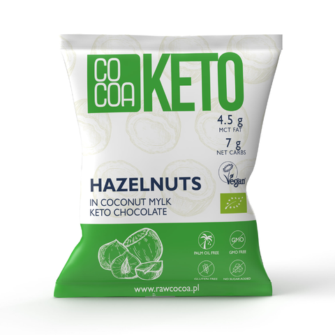 Orzechy Laskowe w Czekoladzie Keto z Olejem Mct Bez Dodatku Cukrów Bezglutenowe BIO (2 szt x 70 g)