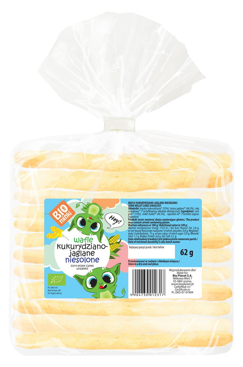 Wafle Kukurydziano-Jaglane Niesolone BIO (12 szt x 62 g)